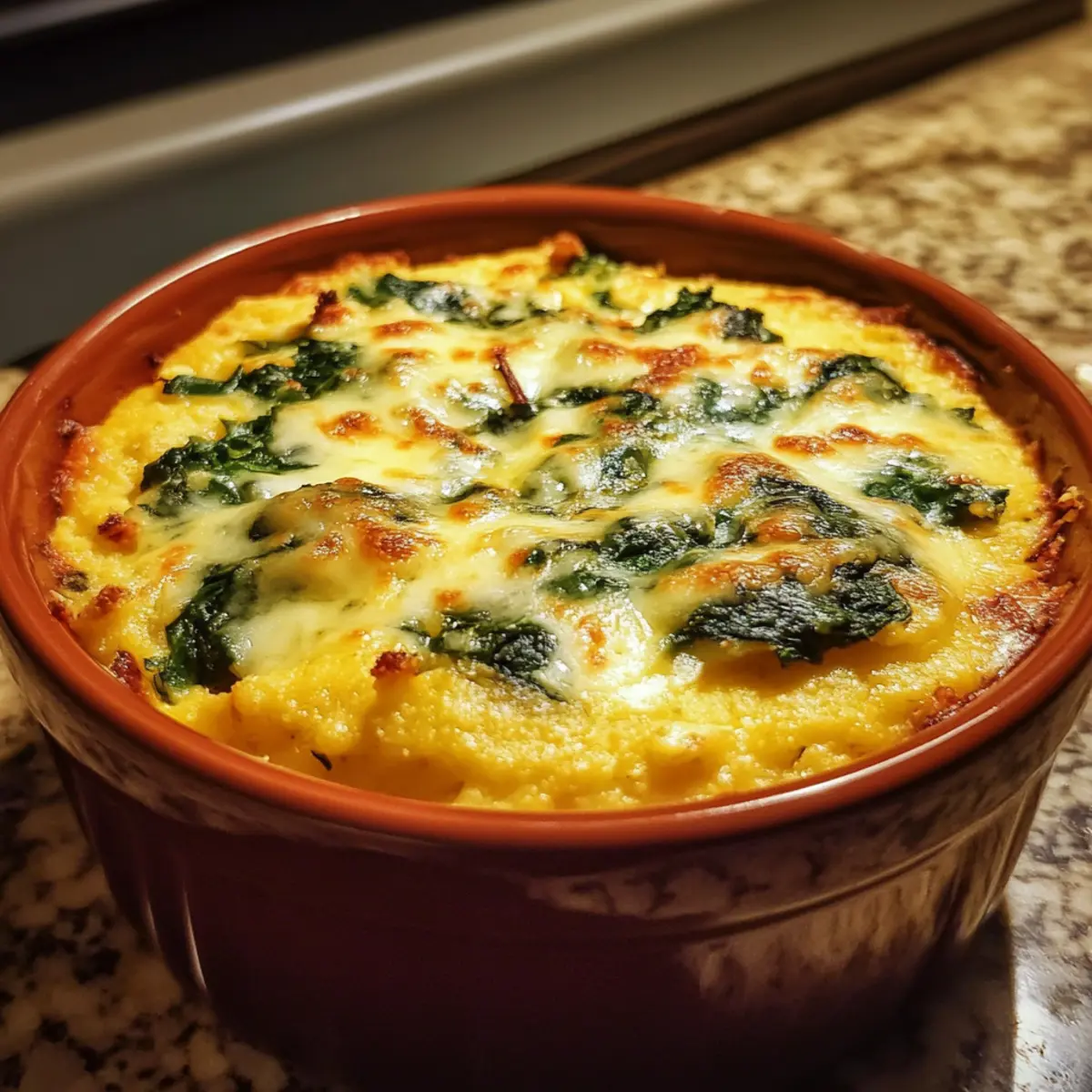 Cheesy Spinach Polenta Bake